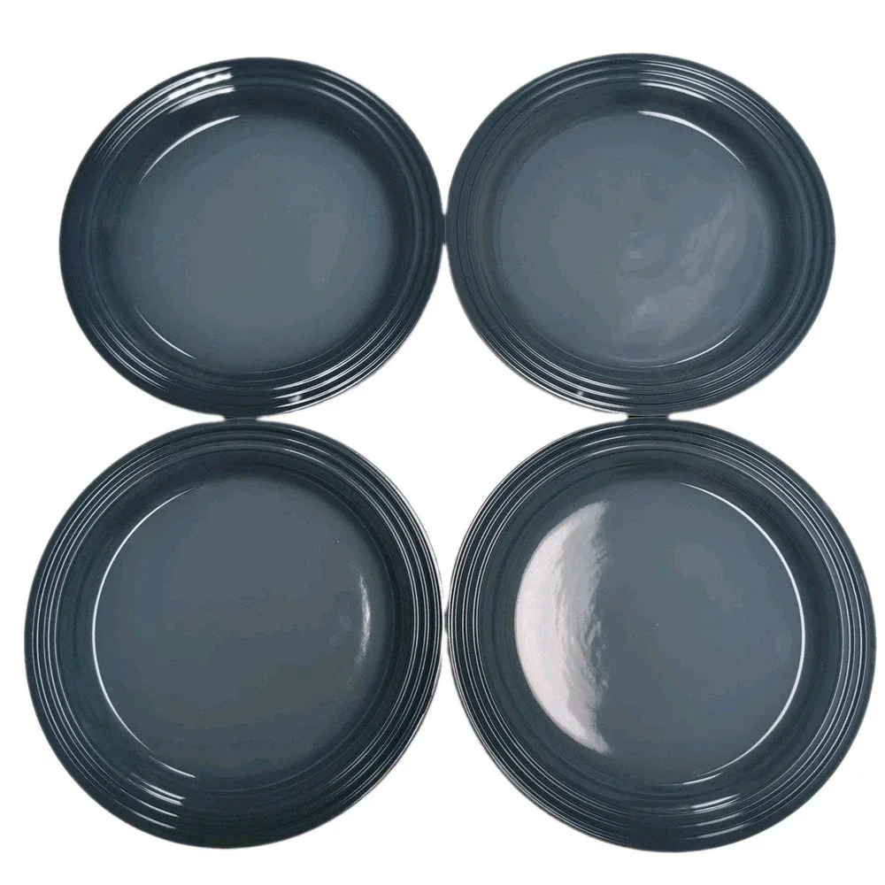 4 New Le Creuset Blue Chambray Dinner Plates 10.5